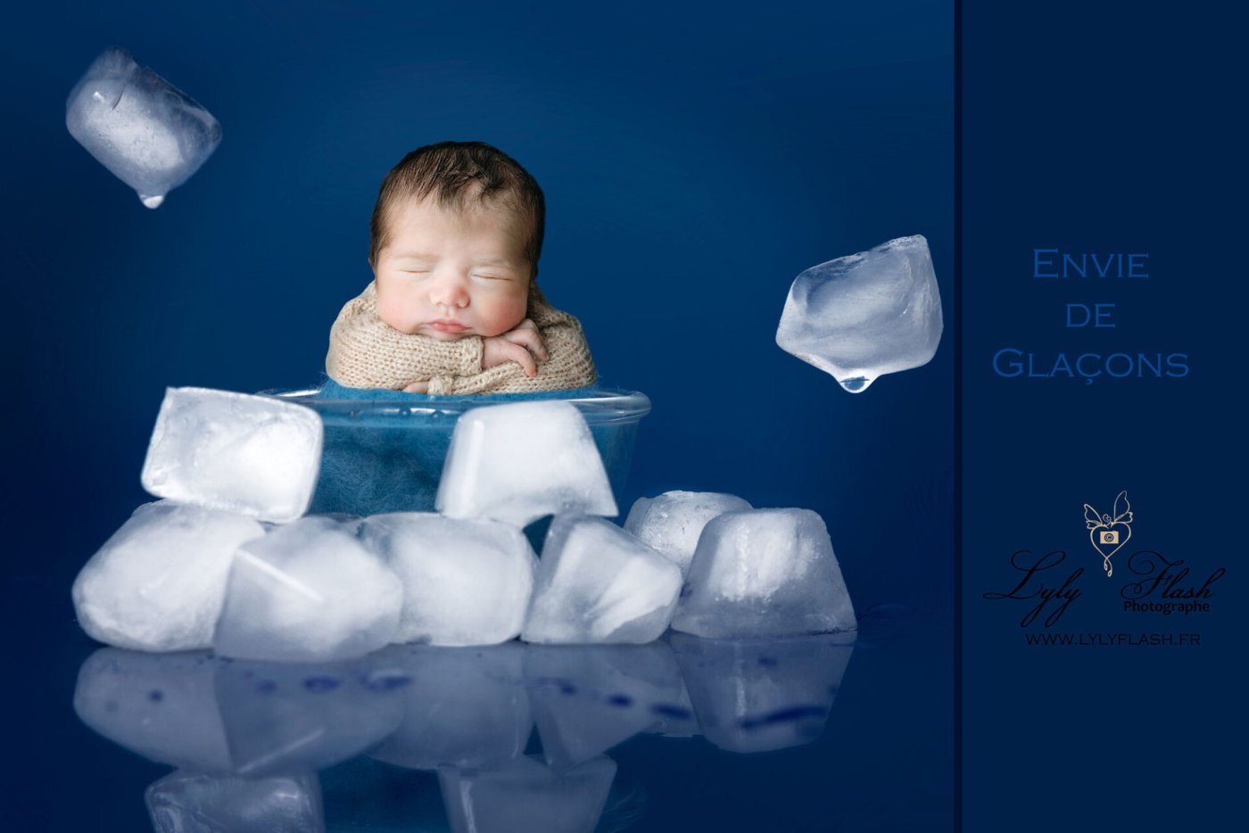 Photo créative de naissance avec bébé et glaçons